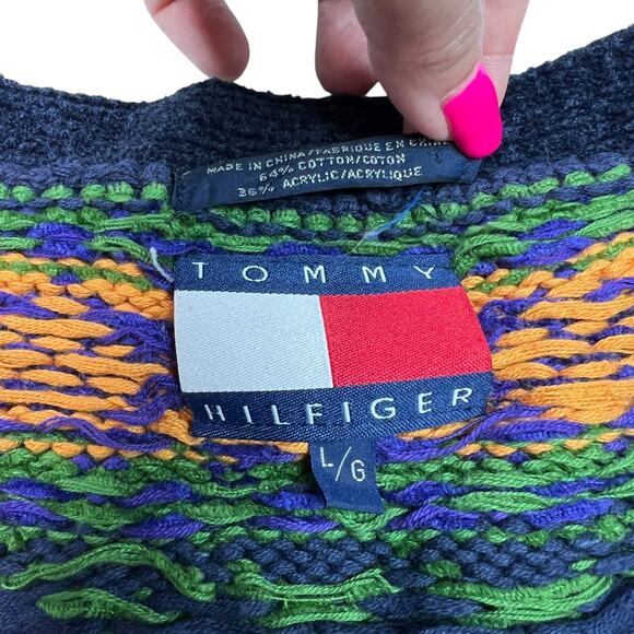Tommy Hilfiger Colorful Geometric V-Neck Grandpa Cardigan Sweater FLAW Large - Picture 5 of 5